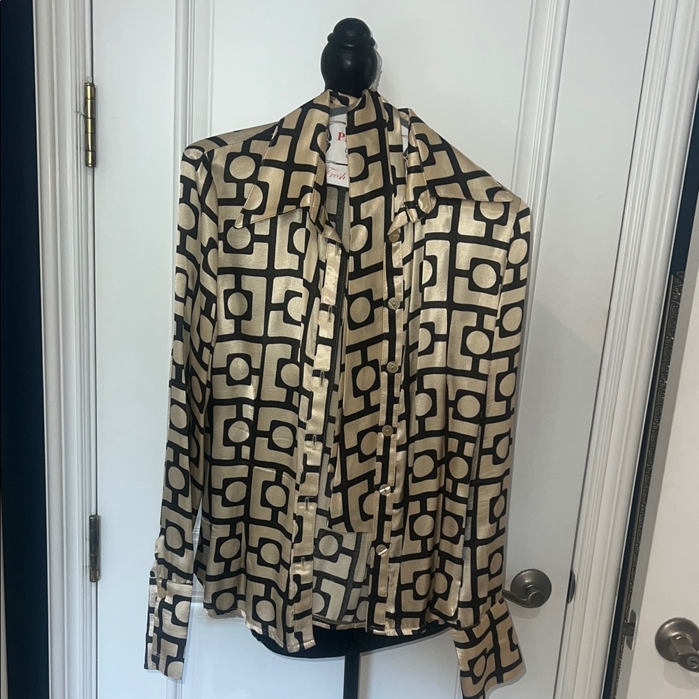 Morgan de Toi Geometric Black and Gold Blouse